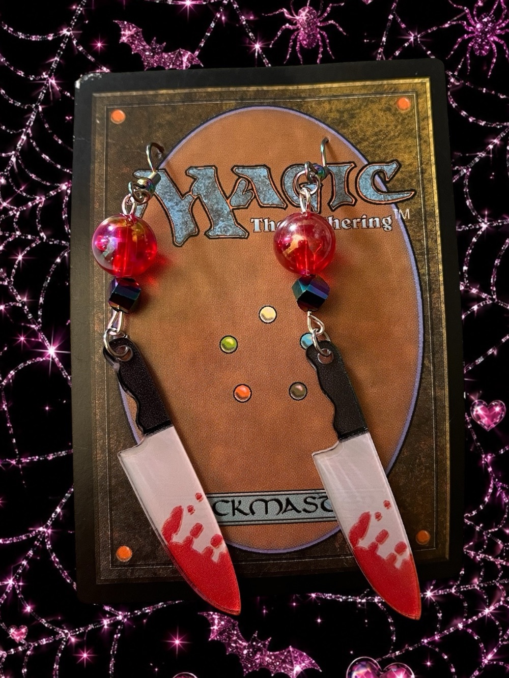 Handmade Halloween Red Blood Drip Knife Dangle Earrings